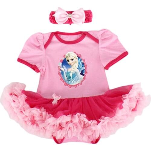 Disney Frozen Anna Elsa Cake Baby Girl Summer Dress with Headband Halloween Birthday Romper Tutu Skirts Toddler Clothes