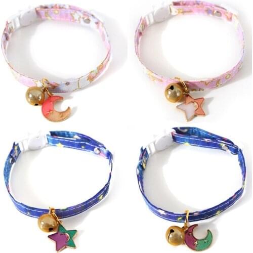 Cute Cats Jewelry Fantasy Moon Star Bell Pink Blue Adjustable Cat Dog Collar Safety Buckle Collar Pet Accessories