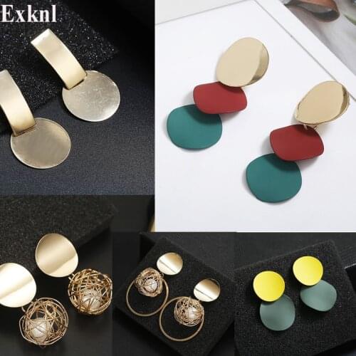 Exknl Fashion Statement Earrings 2019 Big Geometric earrings For Women Long Hanging Dangle Earrings Drop Earing modern Jewelry