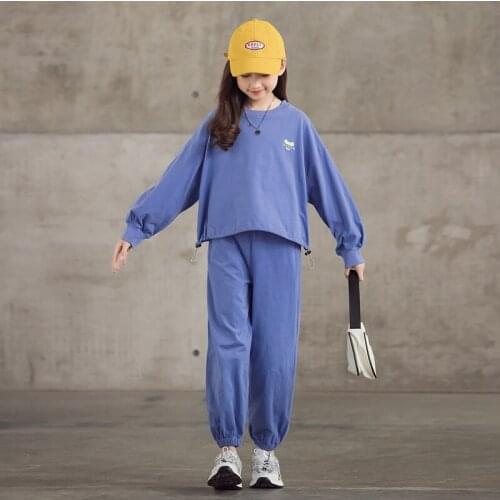 10 12 years Kids Girls Fashion Casual Sets 2021 New Long Sleeve Purple Cotton Sweatshirt Jogger Pants Suits