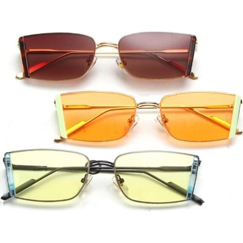 Fashion Women Sunglasses Personality Small Frame Sun Glasses Rectangle Goggles Anti-UV Spectacles Two-Tone Lens Eyeglasses A