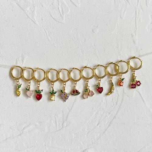 Monlansher Cute Multicolor Zircon Fruit Drop Earrings Single Gold Color Copper Earrings Romantic Luxury Earrings Jewelry 2021