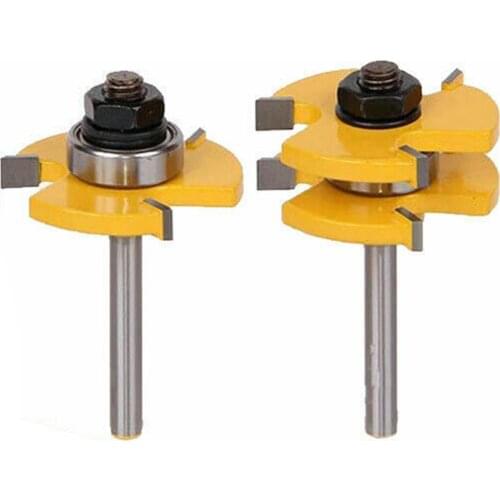 2Pcs Tongue & Groove Router Bit Set 1/2" Shank T-Shape 3 Teeth Tenon Wood Cutter Smooth Cutting Woodworking Furniture Industry