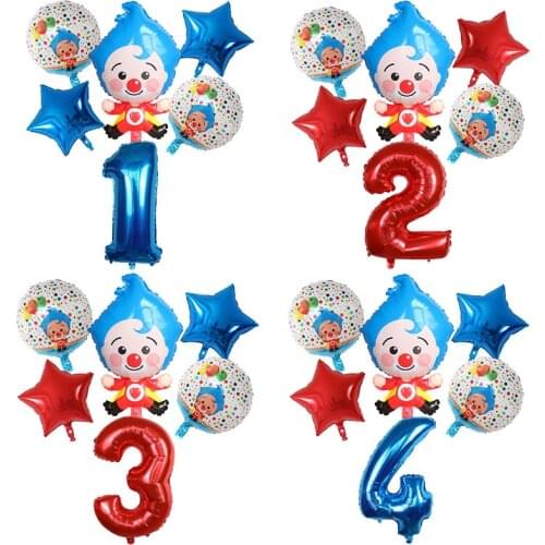 6pcs/set Cartoon Clown Foil Balloons Set Blue 30inch Number Air Globos Children Happy Birthday Party Decorations Kids Toys Gift