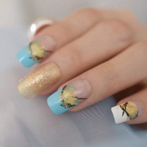 Glitter With Design Nails tips Medium-Short Square Fingernails Wholesale Reuseable Supplies Flase Nails Fake Tips EchiQ Nails