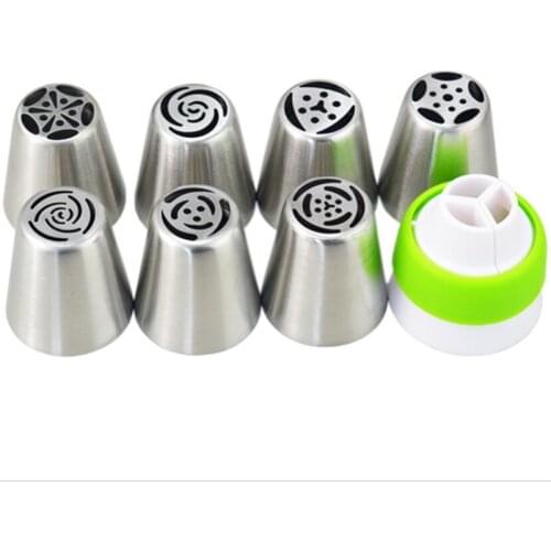 Russian Pastry 7Pcs/Set Nozzles Tulip Icing Piping Cream Nozzles Tips 1Pcs Coupler Decorating Tips Set Cake Cupcake Decorator