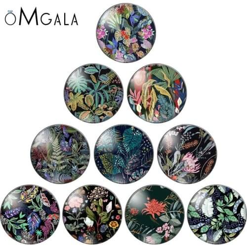 New Flower Leaf Plants Background mixed 10pcs 12mm/18mm/20mm/25mm Round photo glass cabochon demo flat back Making findings