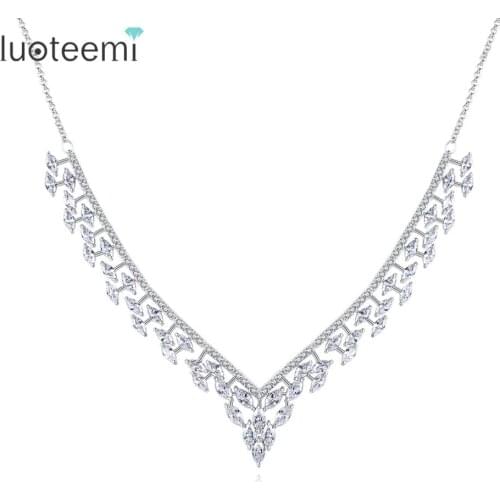 LUOTEEMI New Fashion CZ Pendant Necklaces for Women Wedding Engagement Jewelry Party Collier Femme Bijoux Lover Christmas Gifts