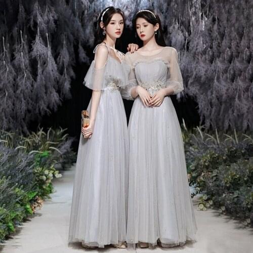 Grey Sister Group Bridesmaid Dress Fairy Temperament Long Section Was Thin Wedding Evening Dress Can Usually Wear Female A033