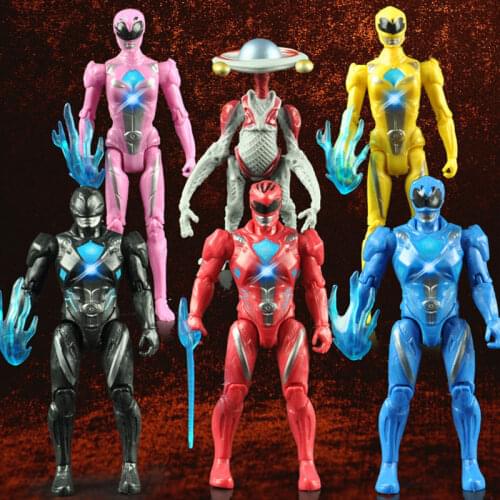 6PCS/set Power Model Dinosaur team Action Figures Dolls with Led Light figures toys for children gift