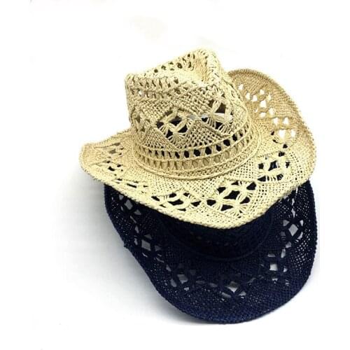 Women Mens Cool Summer Outdoor Beach Fedora Panama Hat Plain Natural Handmade Cowboy Straw Hat with Self String Band