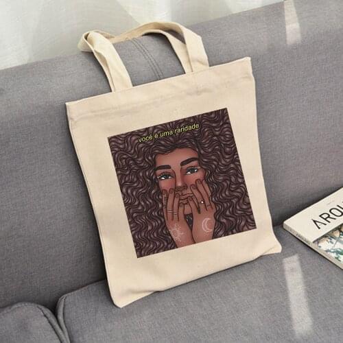 Cartoon Girls Shoulder Bags for Women Black Art African Shopping Bags Women Canvas Bags Eco Shopper Bags Foldable Grocery Bag