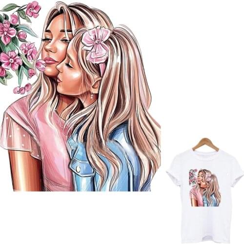 Beautiful Mom&Girl Iron-On Tranfser For Clothing Print-On T-shirt Hoodies Thermal Sticker Applique DIY Washable Pathces Decor