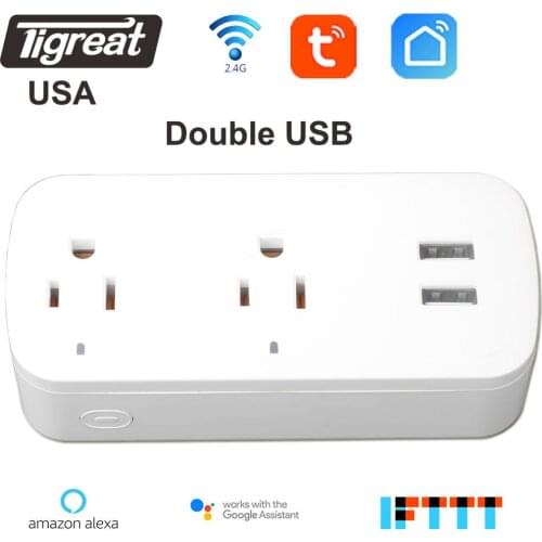 Tigreat Wifi Socket Smart Plug USB Charger USA 10A Timer Remote Control Socket Tuya Alexa Google Home IFTTT Wi-fi Outlet
