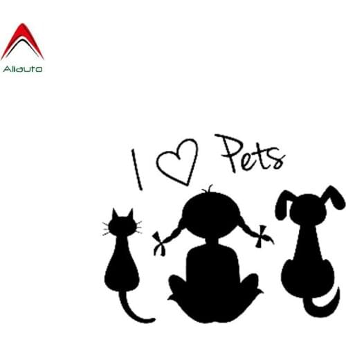 Aliauto Creative Lovely Car Sticker I Love Pets Baby Girl Dog Cat Vinyl Waterproof Decal Accessories Black/Silver,15cm*12cm