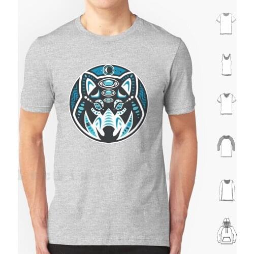 Wolf Shamanic Animal Emblem-Grey Blue T Shirt DIY Cotton Big Size S-6xl Wolf Dog Husky Hound Shaman Stylised Animal Spirit