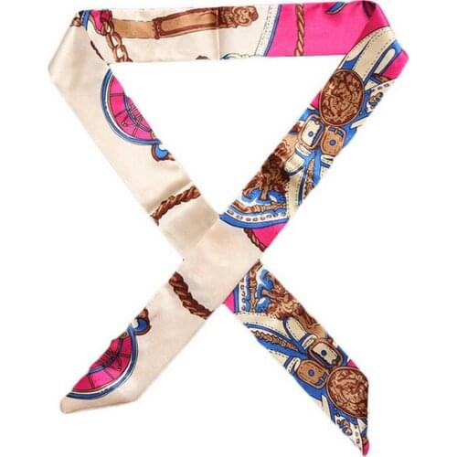 Women Mini Twill Floral Scarf Handle Tie Bag Belt Strap Handbag Accessories Headband Ribbon Bow Tie Decoration Bag Accessories