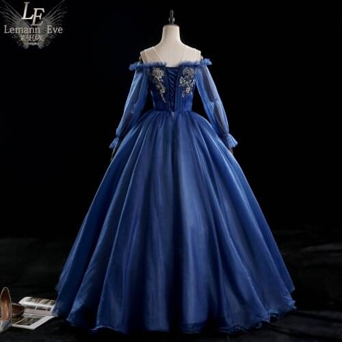 Royal blue long sleeve embroidery beading rococo ball gown long dress vintage medieval dress Renaissance princess Victoria dress