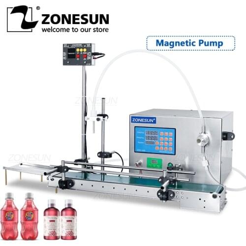 ZONESUN Automatic Digital Control Water Filling Machine wiht Conveyor 316 stainless steel Magnetic Pump Liquid Bottle Filler