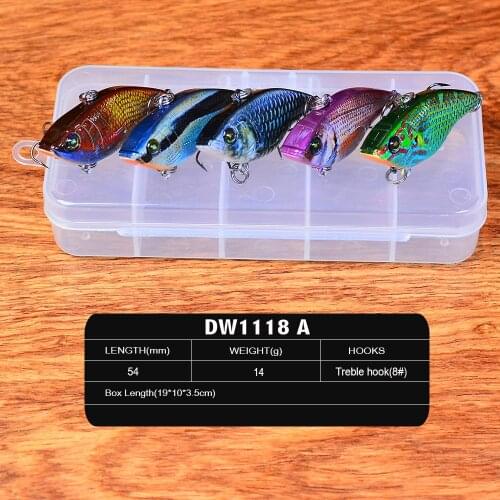 1box Popper VIB Minnow Fishing Lures 3D Eyes Bass Crankbaits Lures Balancer Artificial Fishing Tackle Minnow With Treble Hook