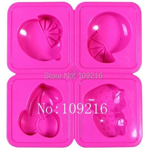 1pcs Four-Holes Cherry&Strawberry(xj079) Silicone Handmade Soap/Cake Mold Crafts DIY Mold