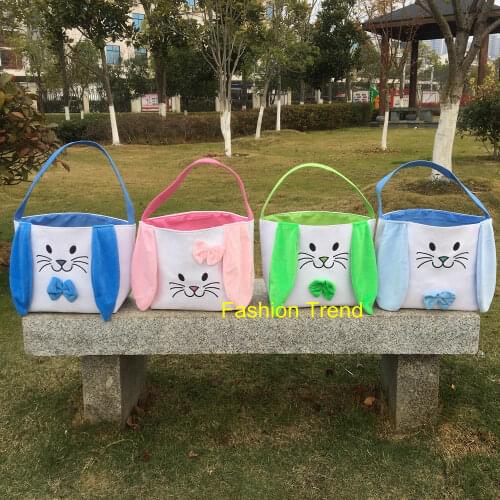 10pcs/lot Monogram Hot Selling Easter Bunny Basket Cute bow-knot Kids gift good quality easter holiday bucket bag