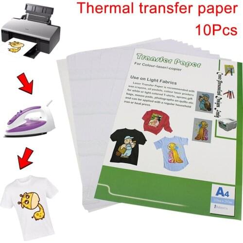 10pcs Heat Print Transfer Paper Printing Inkjet A4 210mm X 297mm For Light Color Fabric DU55