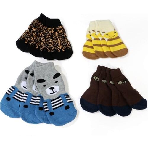4 pcs Puppy Dog Socks Soft Pet Knits Socks Cute Cartoon Anti Slip Socks Warm Puppy Dog Shoes Larger Medium Dogs Cat Pet Product
