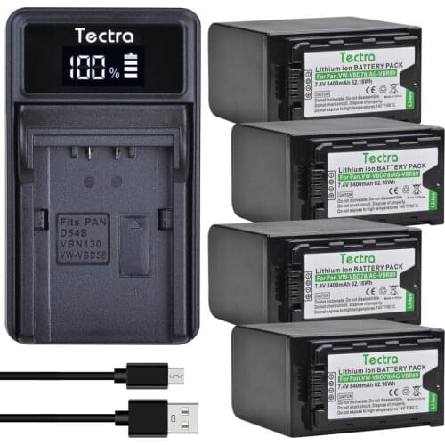 4PCS 8400mAh VW-VBD78 AG-VBR89 Battery for Panasonic AJ-HPX260MC,HPX265MC,AG-FC10,PX298,HC-MDH2, VW-VBD29 VBD55+LED USB Charger