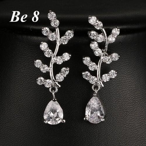Be8 Brand Sparking Cubic Zirconia Drop Earrings Womens Beautiful Plant Shape Wedding Bride Earrings For Engagement Gifts E-257