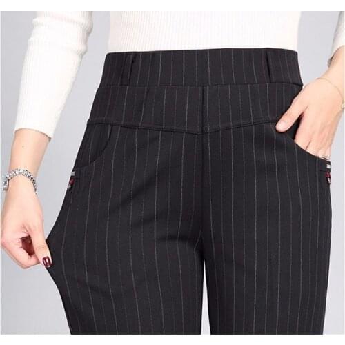 2020 Spring Autumn Middl Aged Women Pants Elastic High Waist Casual Straight Pants Female Casual Trousers Plus Size L-5XL P303