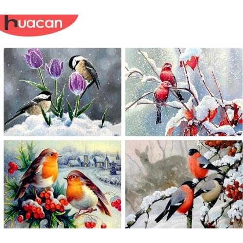 HUACAN Full Square Diamond Painting Bird Handicraft Needlework DIY 5d Diamond Embroidery Animal Mosaic Winter Wall Art