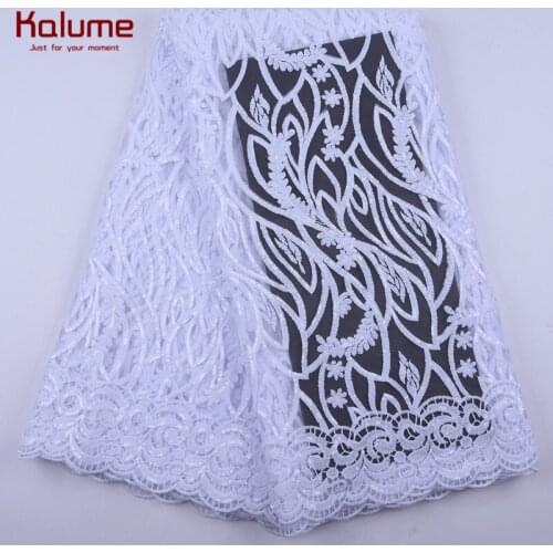 Kalume Latest African Sequins Lace Fabric High Quality French Mesh Milk Silk Lace Fabric With Sequins Nigerian Tullle Laces 2053
