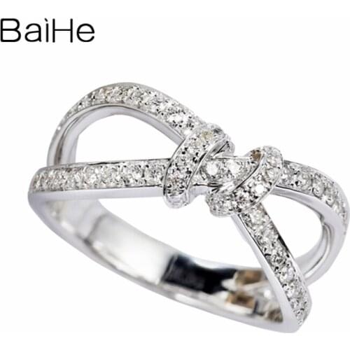 BAIHE Solid 14K White Gold 0.39ct H/SI Round Natural Diamonds Engagement Women Vintage Jewelry Unique beautiful Gift Ring