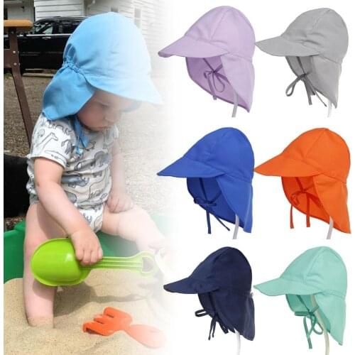 Summer Outdoor Baby Neck Ear Cover Wide Brim Anti-UV Sun Protection Beach Caps Kids Boy Girl Swimming Flap Cap For 0-5-Year baby
