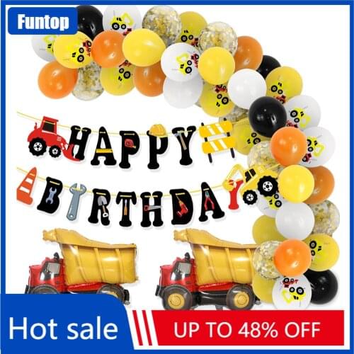 Hot Construction Truck Theme Birthday Party Decoration Balloon Garland Kit Giant Dump Car Balon Banners Baby Kid Party Supplies