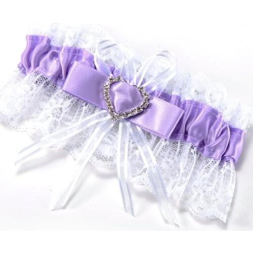 Hot Garter purple lace wedding accessory lucky bride Bow rhinestone heart elastic tape #68