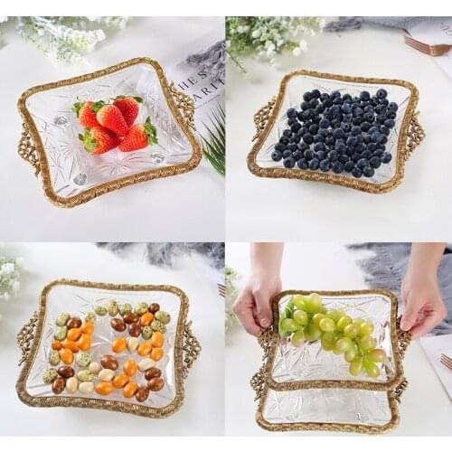 Fruit tray Jewelry storage tray Home Decoration Desktop ornaments Brass handcrafts European retro style Crystal glass bowl