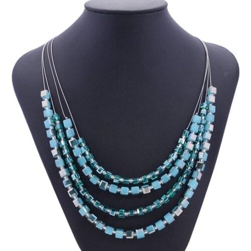 Miasol Fahion European Style Cubic Crystal Beaded Multilayers Wired Necklace For Women Party Wedding Jewelry Gift