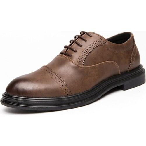 Men Leather Dress shoes Formal Elegant Classic Business Wedding Social Male Fashion Flat Brogue Footwear Party Lace Up Big Size