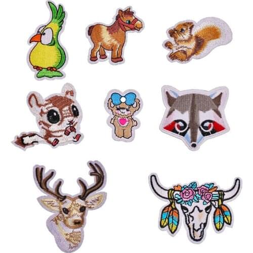 50pcs/lot Fox Squirrel Deer Embroidery Patches Letters Clothing Decoration Accessories Diy Iron Heat Transfer Applique