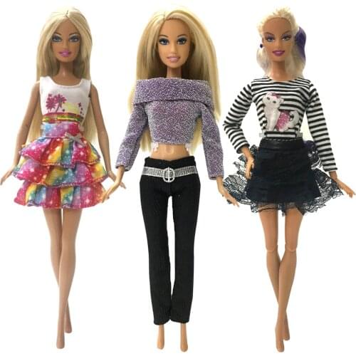 NK 3 Pcs/Set Lovely Doll Clothes Dress Leisure Fashion Skirt Party Gown For Barbie Doll Accessories Girl Best Gift 005A