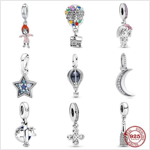 The new hot air balloon Star Moon fit the original Pandora Charm Silver 925 Bracelet with DIY Womens Jewelry
