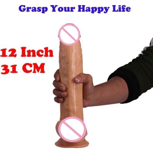 12Inch /31CM Huge Dildo Real Skin Feeling Extreme Big Realistic Penis Quality Silicone Sturdy Suction Cup Dong Sex Toy for Women