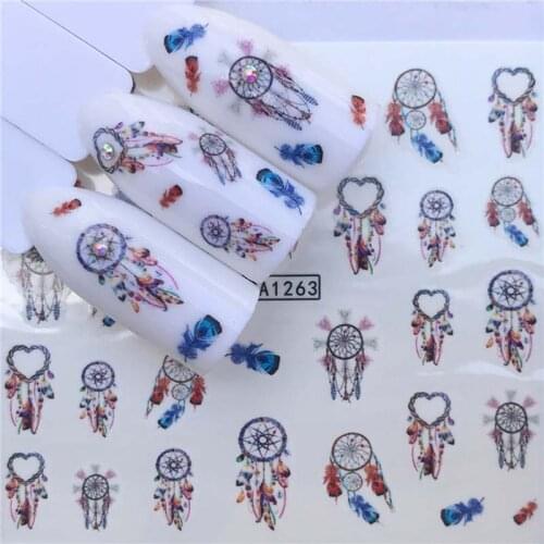 Water transfer nail art sticker dream catcher network feather image printing 3D manicure ultra thin slider wraps FW038