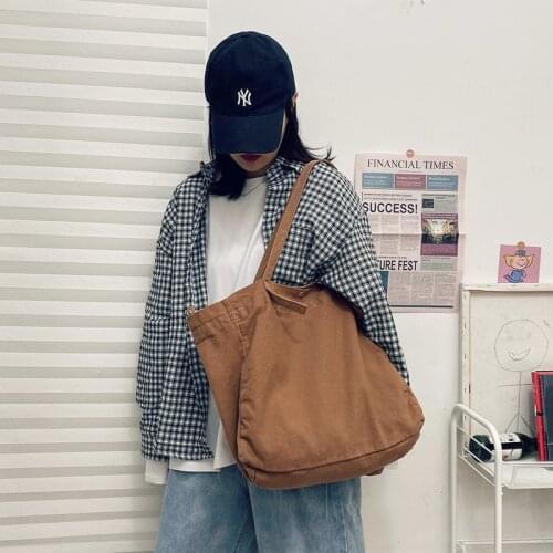 Teenager Korean Fashion Canvas Tote Bag Female Student High Street Fashion Reusable Cotton Harajuku Style Top-handle Handbag