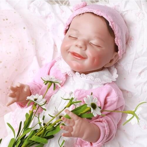 Lifelike Reborn Doll Full Silicone 17inch Realistic Sleeping Girl Smile Princess Lovely Baby Dolls With Coat For Kid Toddler Toy