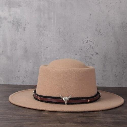 Wool Fedora Hat Fow Women Men Tassel Pork Pie Hat Gentleman Flat Bowler Porkpie Top Jazz Hat