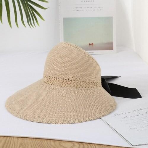 Summer Foldable Blow Empty Top Sun Hat Female Vacation Beach Hat Sunblock Big Em Sun Hat Folding Straw Hats Free Shipping