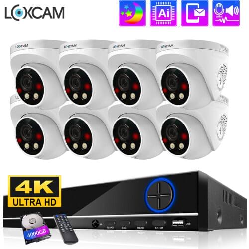 LOXCAM H.265+ 8CH 4K POE NVR Kit 8MP Two Way Audio indoor Colorful Night Camera CCTV Video Surveillance Security Camera System